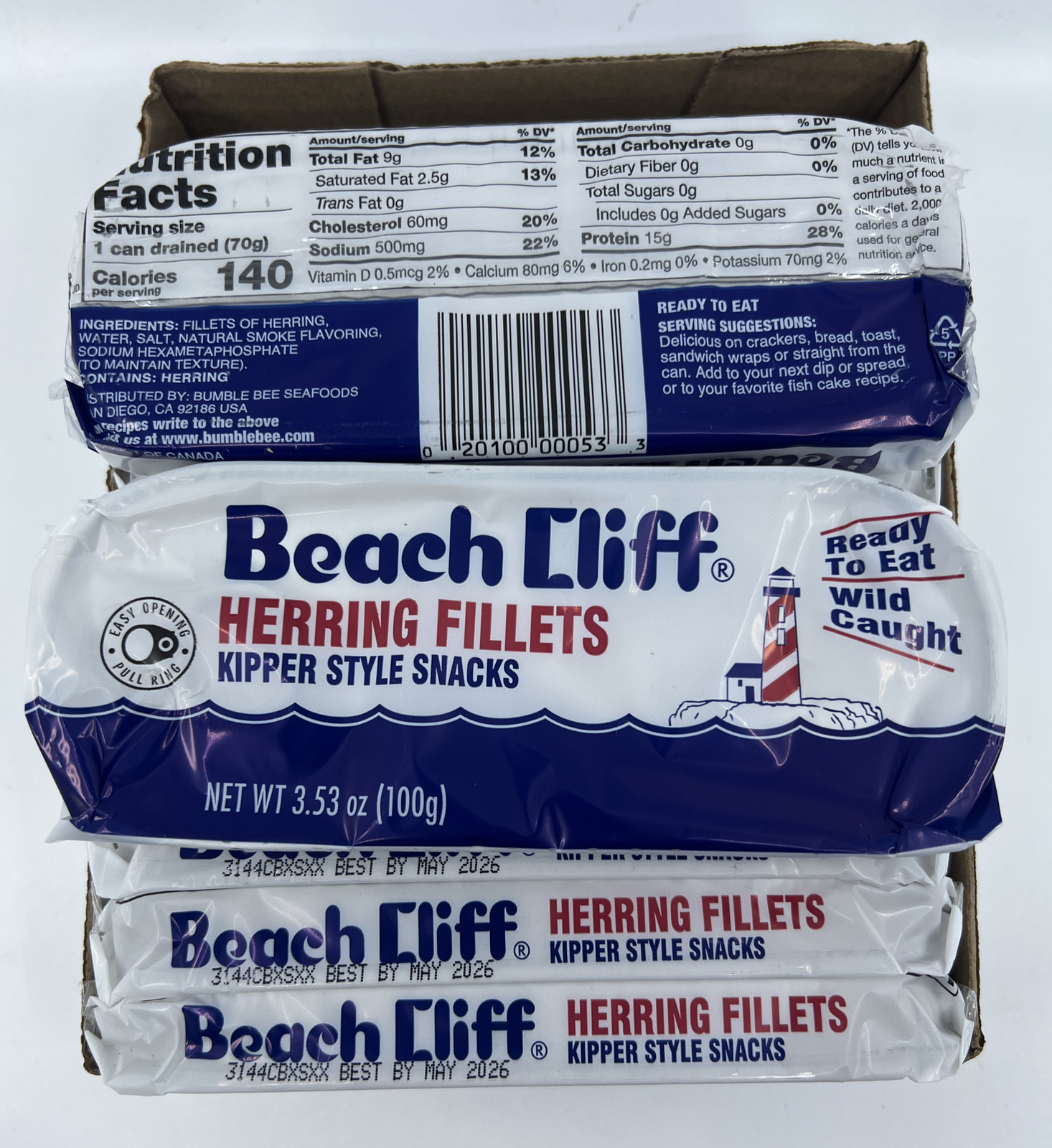 12 Wild Caught Herring Beach Cliff Kippered Snacks 3.53 Oz Can Sardines BB5/2026