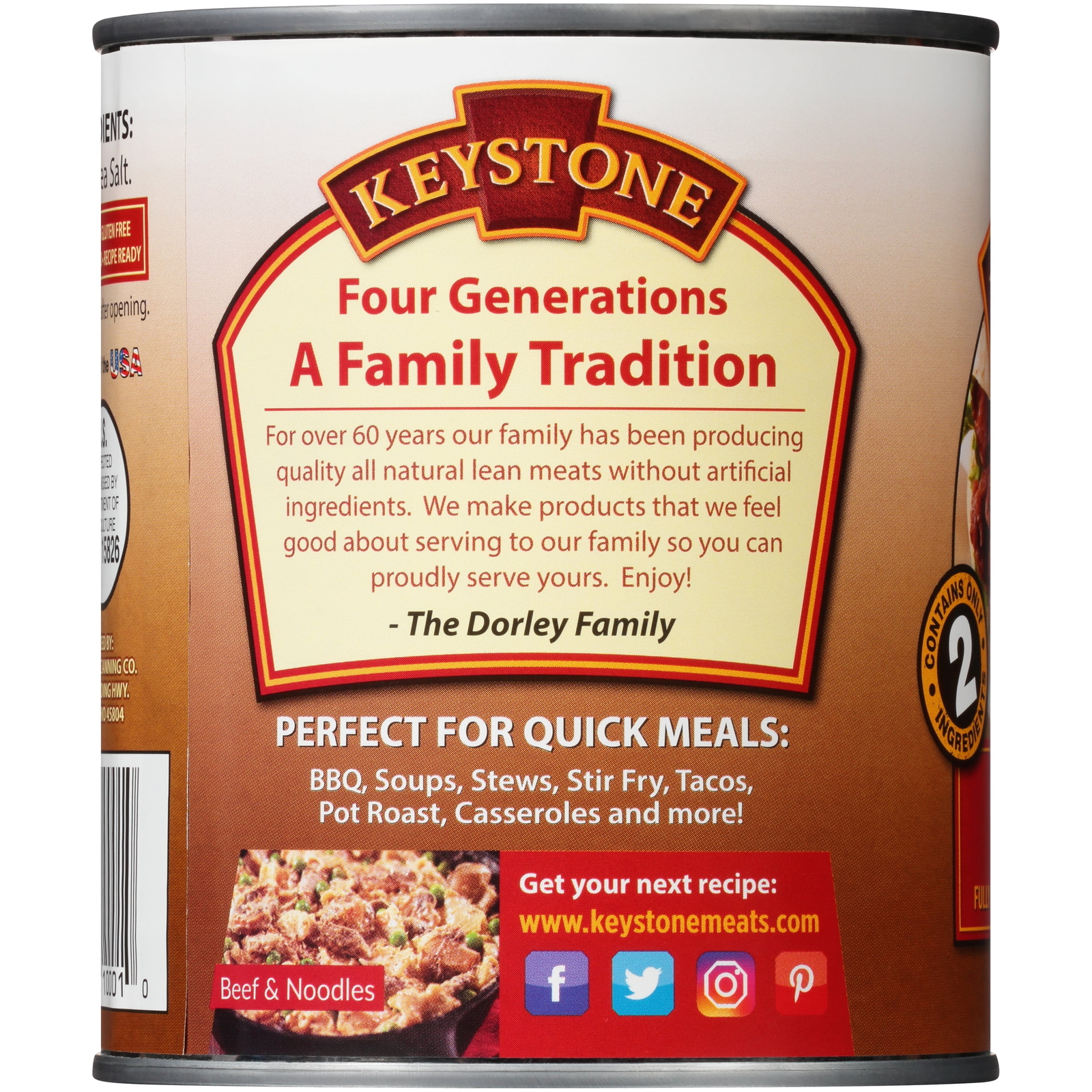 New (2 pack) Keystone All Natural Beef, 28 oz Can