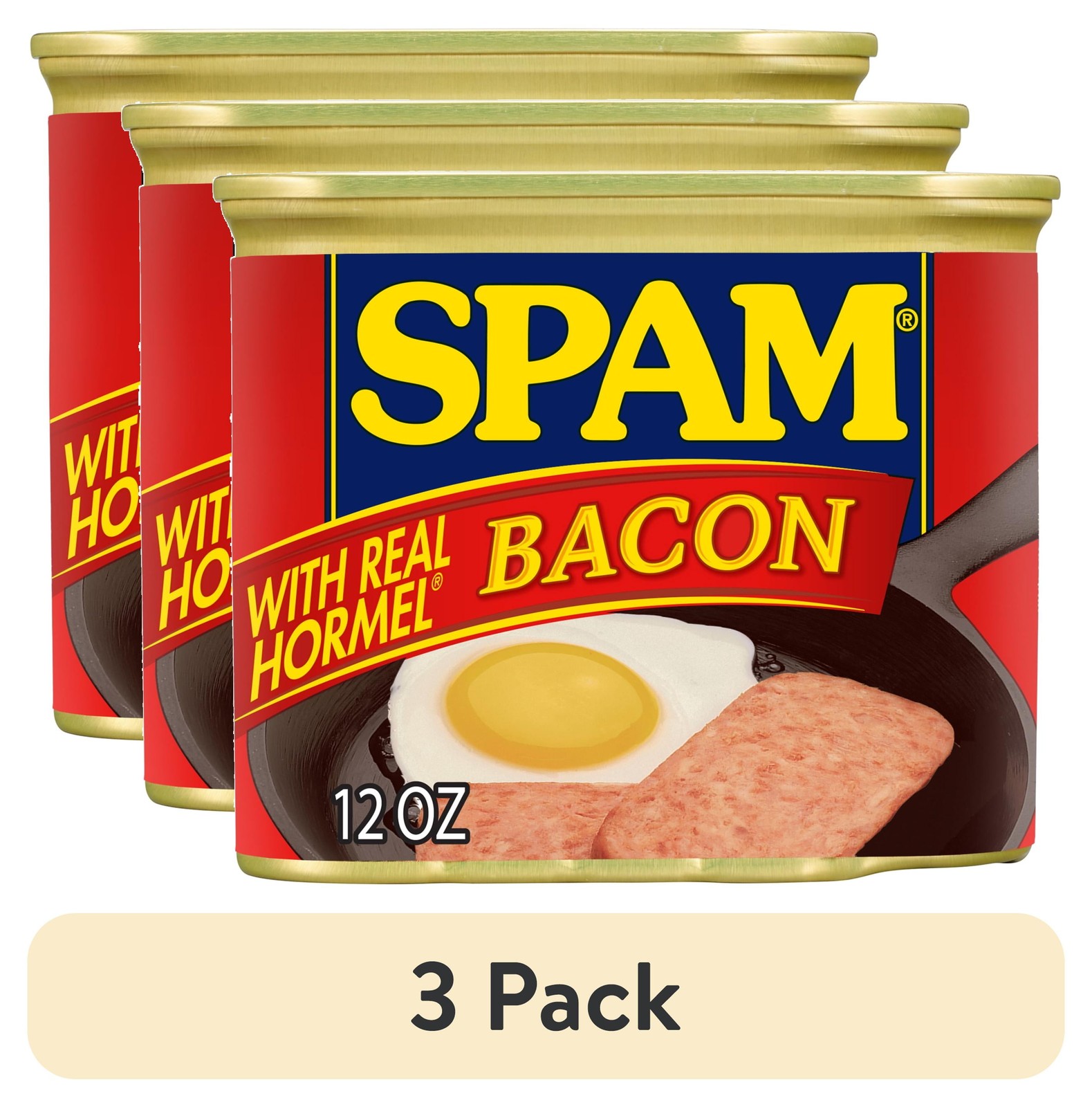 (3 Packs) Luncheon Meat with Real Bacon, 12 oz Aluminum Cans, Canned Meat