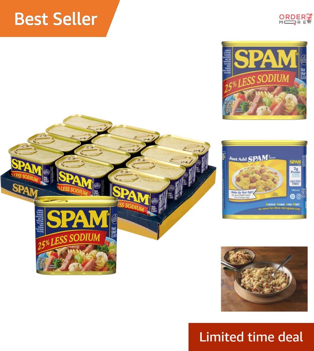 Shelf Stable Less Sodium Pork with Ham – Convenient 12oz Pack of 12