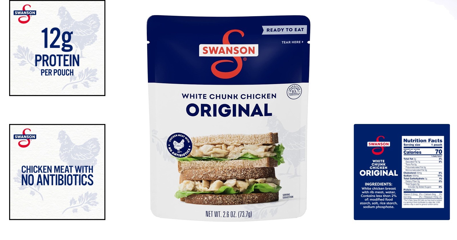 Swanson Fully Cooked Chicken Pouch – Convenient 2.6 Oz Gluten-Free Meal