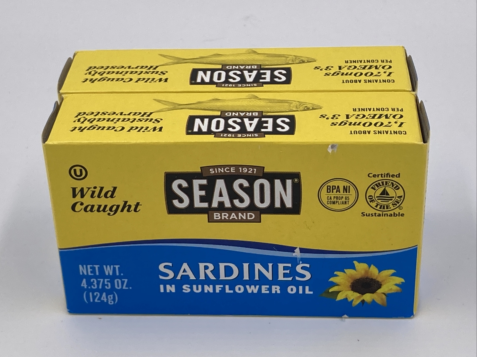 2 SEASON BRAND WILD CAUGHT IN THE ATLANTIC SARDINES IN SUNFLOWER OIL 4.375 OZ