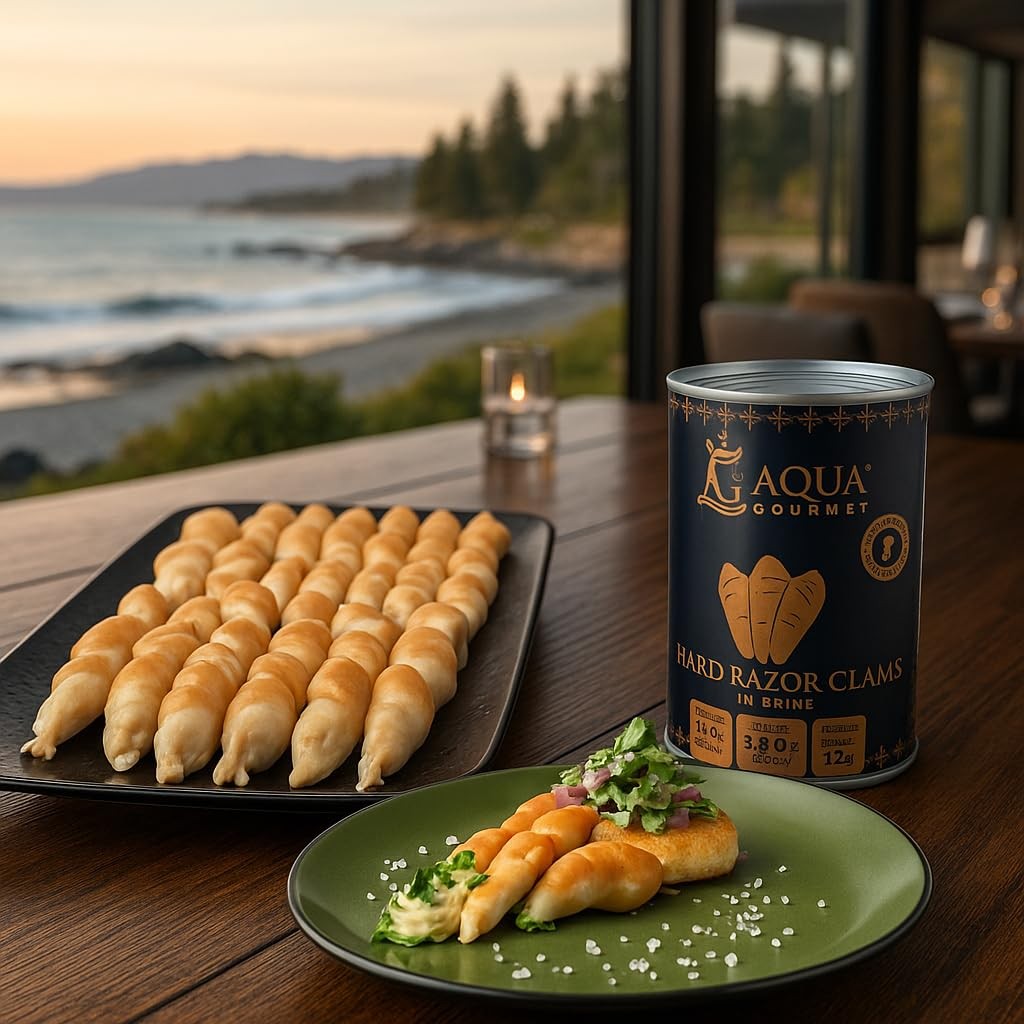 Aqua Gourmet Canned Hard Razor Clams in Brine, Premium Chilean Seafood, 15 o…
