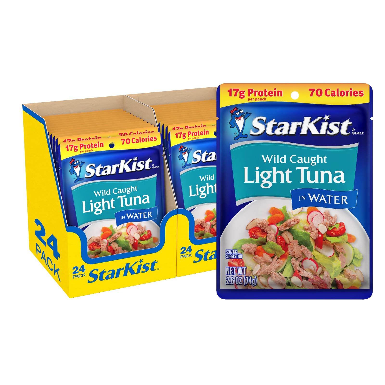 StarKist Chunk Light Tuna in Water, 2.6 oz Pouch 24 Pack Ready to Eat Wild Ca…