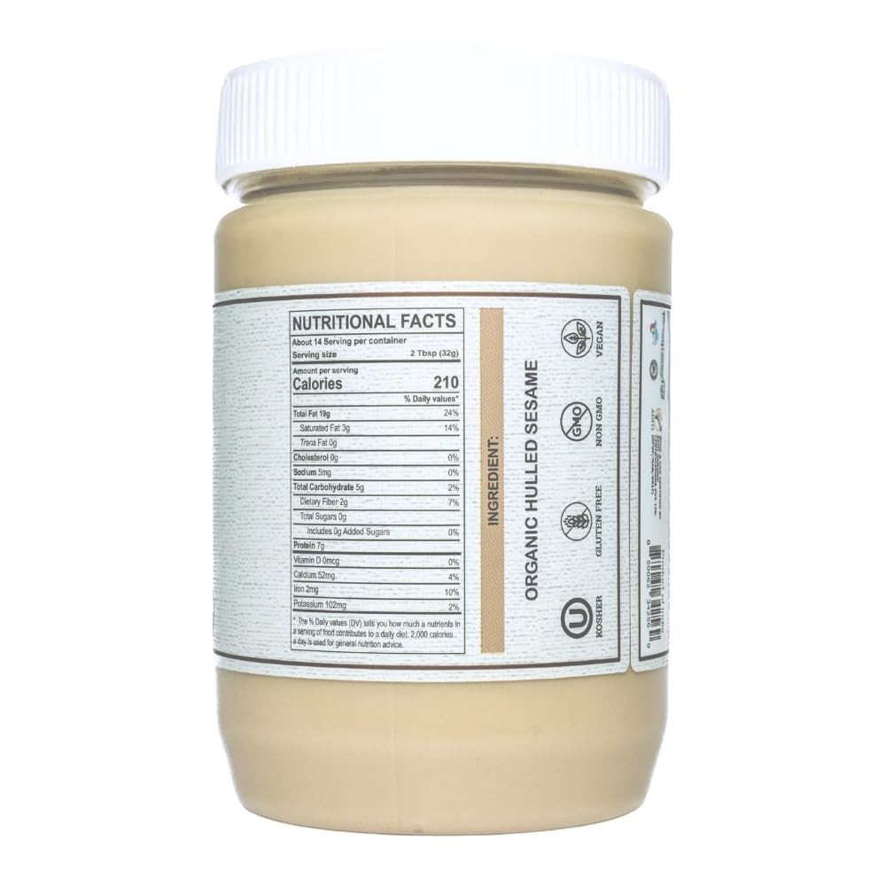 Organic Tahini Paste 16 oz (1lb) – Smooth Tahini Organic from Hulled Sesame S…