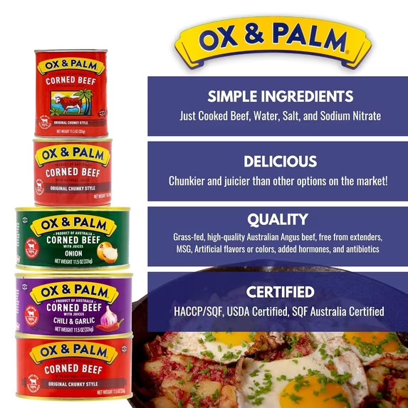 Ox & Palm Corned Beef Original Chunky Style in Tapered Can, 11.5 oz Can