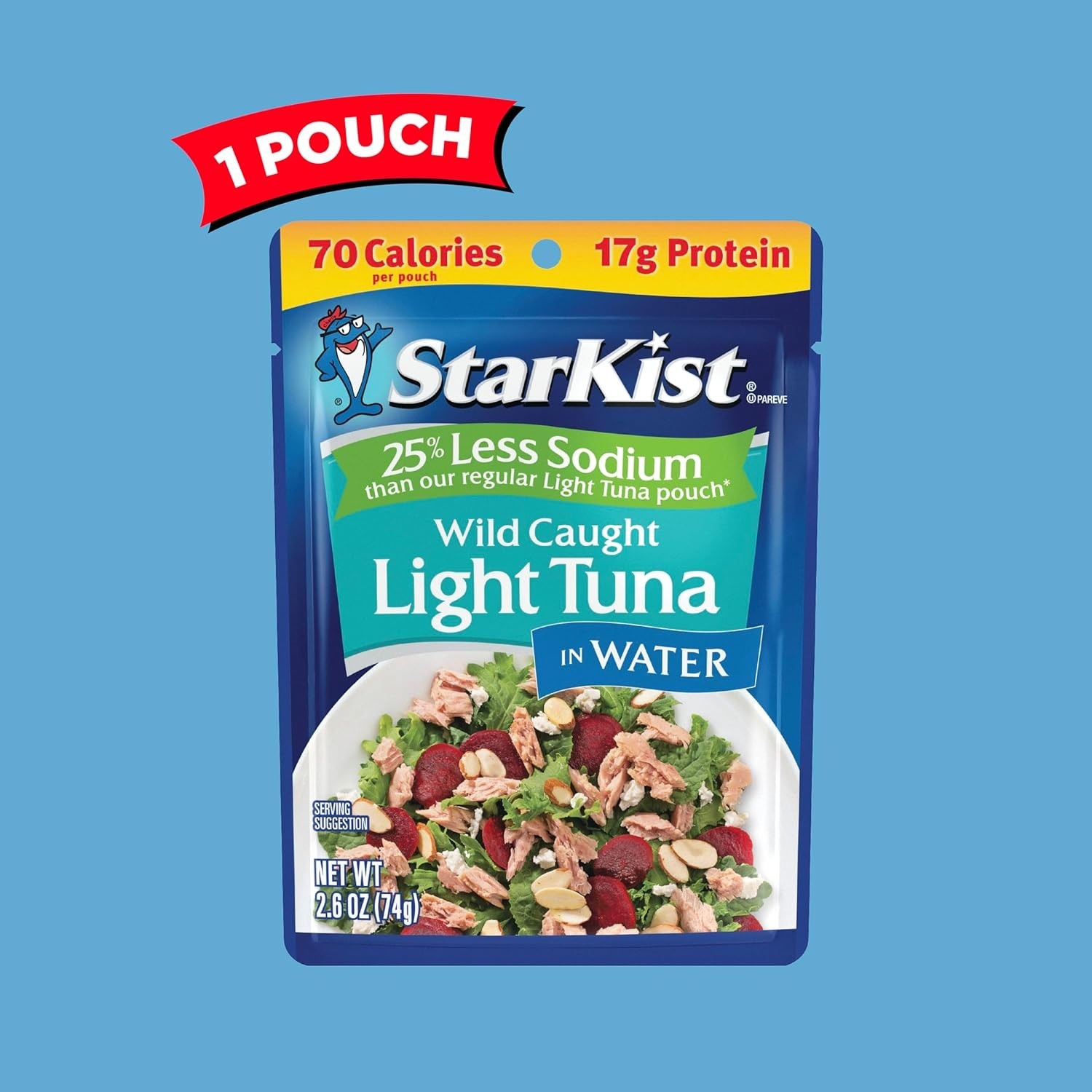 Reduced Sodium Wild Caught Tuna Pouch – 2.6oz Ready-to-Eat Protein Snack