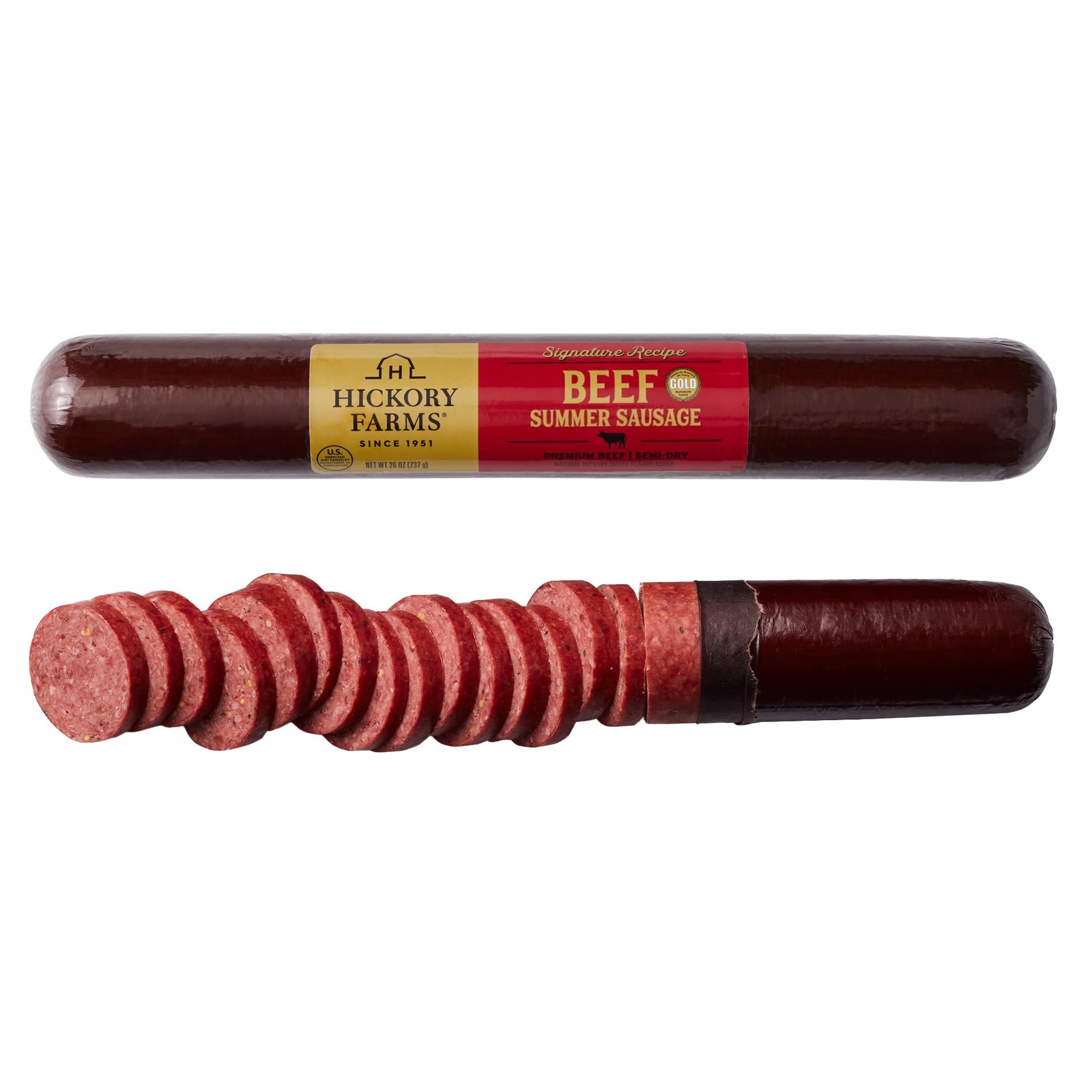 Hickory Farms Party-Size Signature Beef Summer Sausage, 26 ounces | 100% Beef