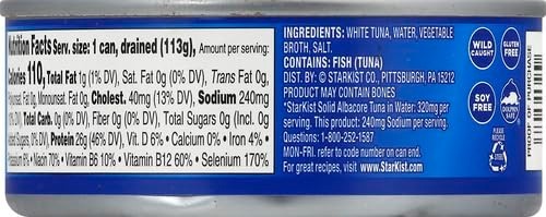 StarKist Solid White Albacore Tuna in Water Low Sodium – 5 oz Can (Pack of 5)