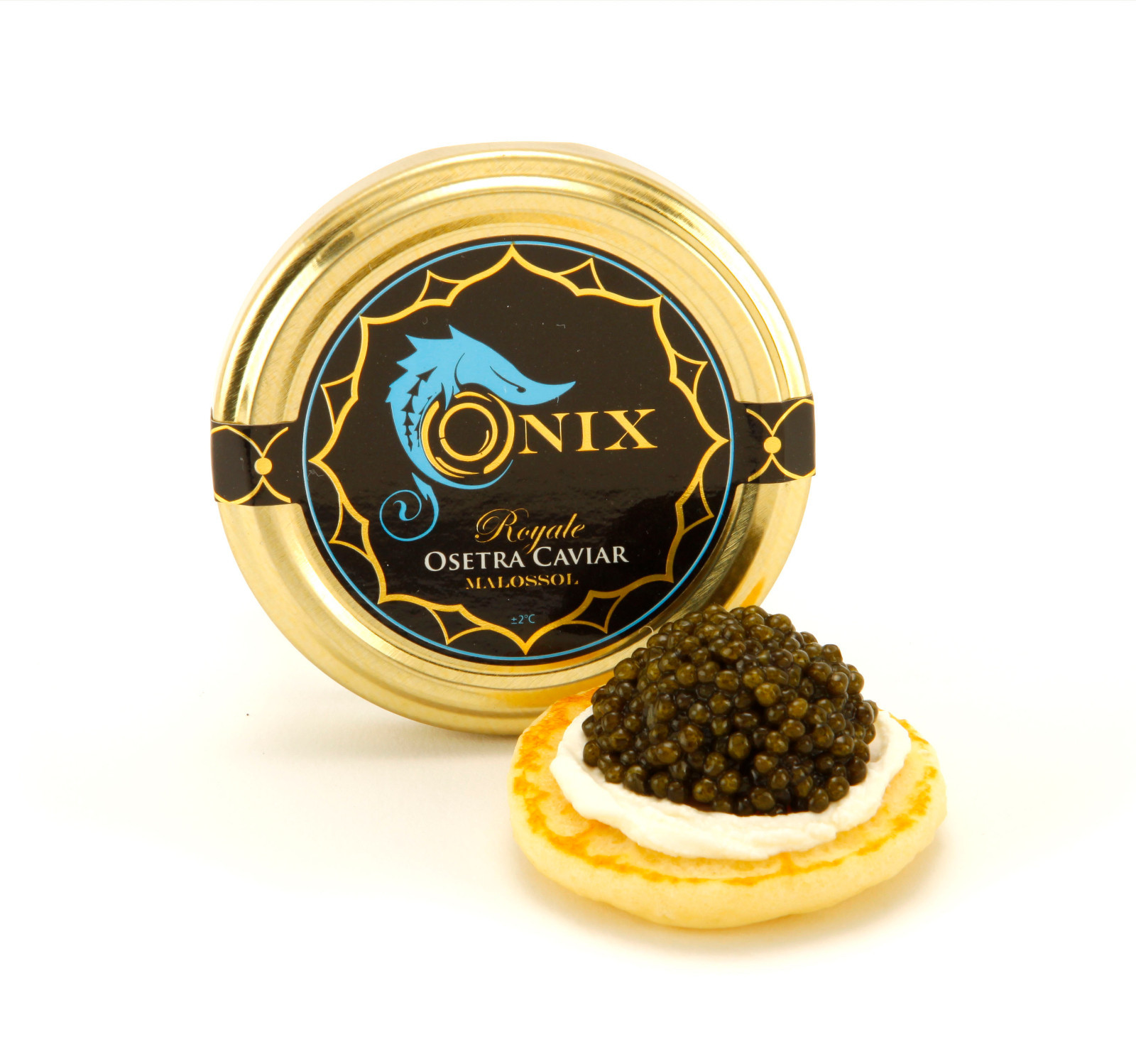 ONIX Royale Fresh Osetra Caviar 1oz + 36pc Mini Blini + Pearl Spoon