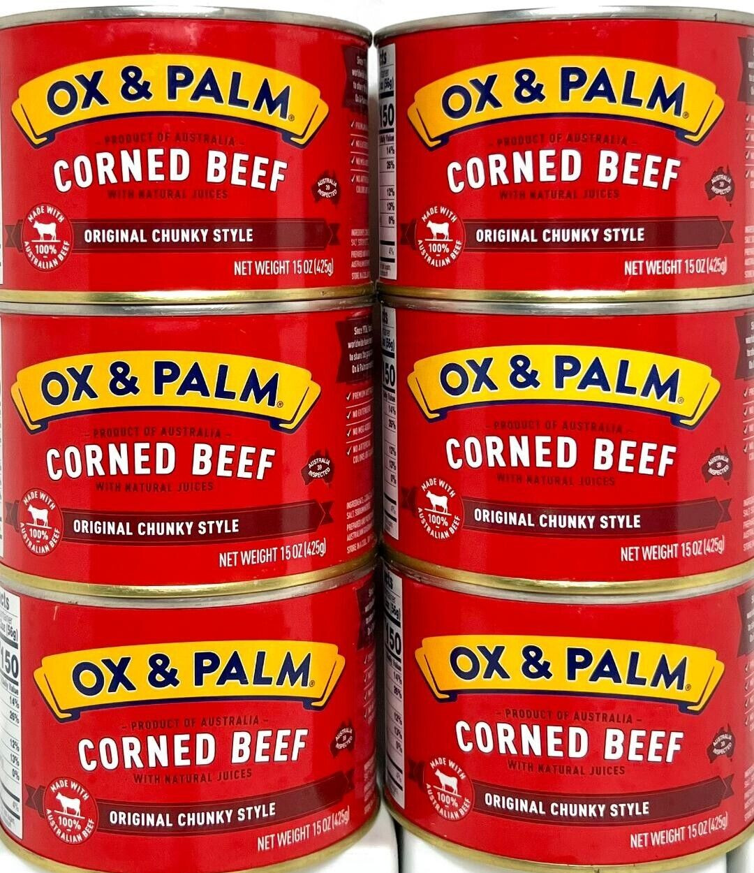 OX & Palm Corned Beef with Juices Original Chunky Style 15 oz ( Pack of 6 )