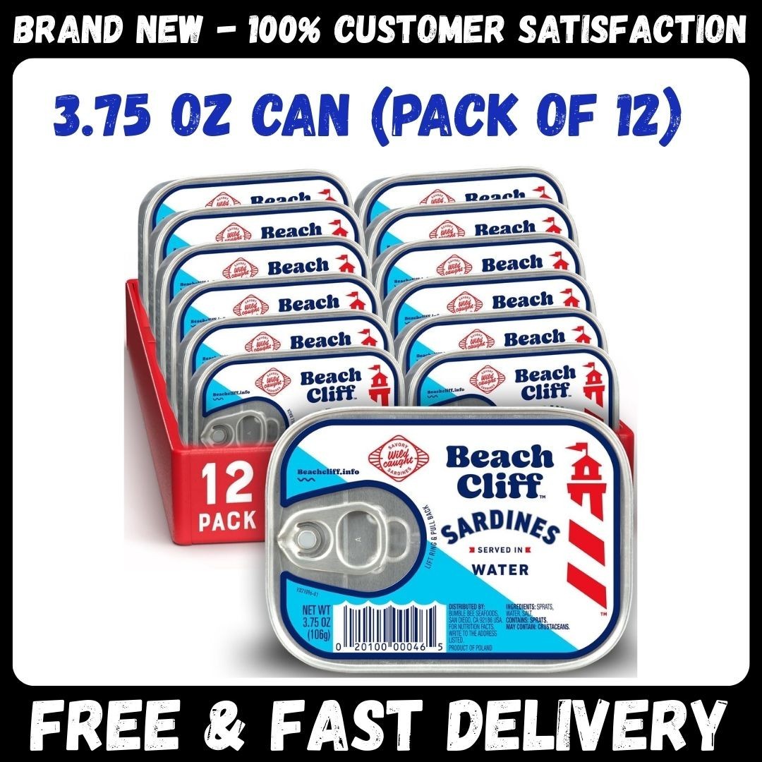 Beach Cliff Sardines in Water, Wild Caught, 3.75 oz Can, Pack of 12
