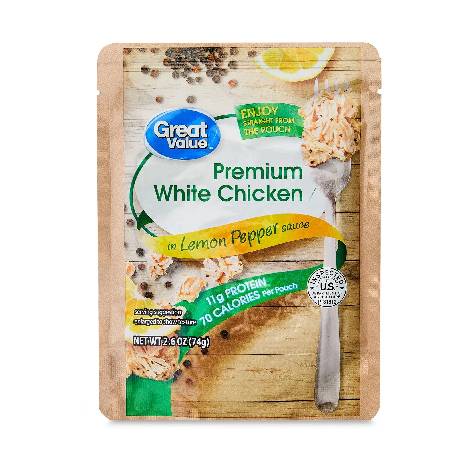 Great Value Lemon Pepper Chicken Pouch 2.6oz Ready To Eat 3 Pack