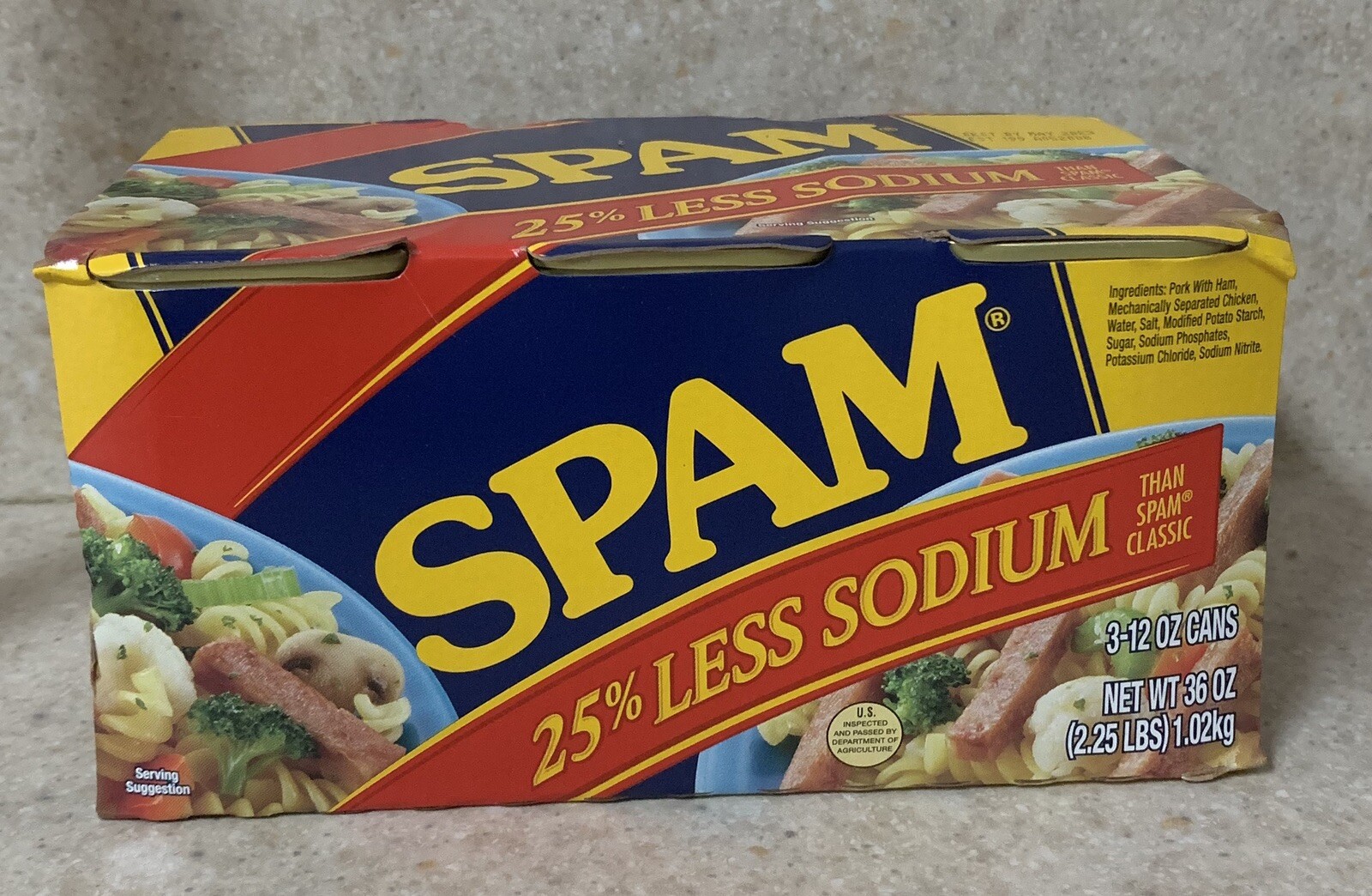 3 Hormel Spam 25% Less Reduced Sodium Ham 12 Oz Each Can Total 3