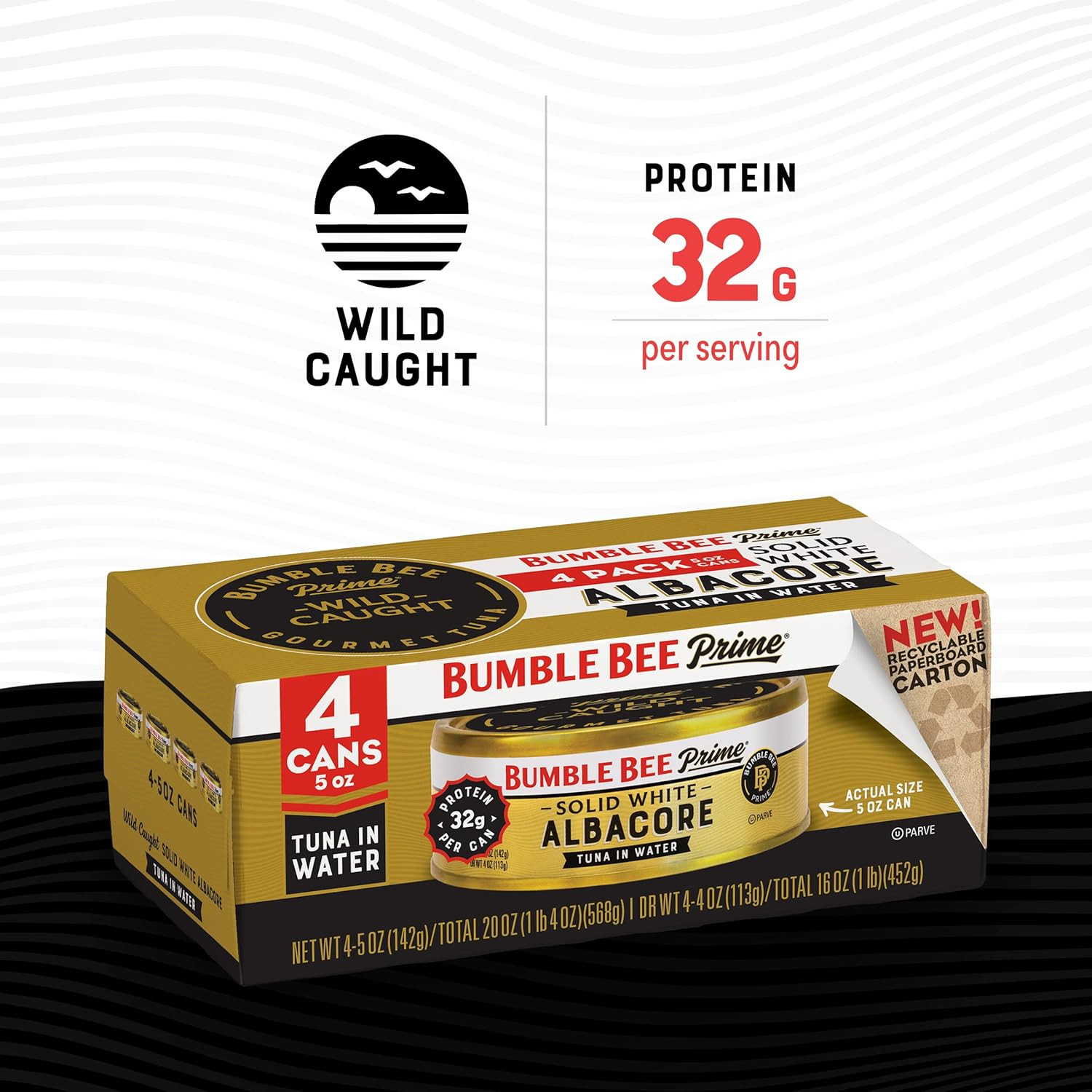 Bumble Bee Prime Solid White Albacore Tuna in Water, 5 Oz Easy Open Cans (Pack o