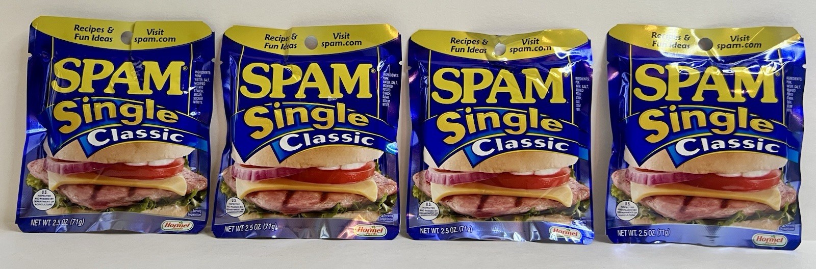Spam Single Classic 2.5 Ounce Pouches (Pack of 4) Ready to Eat Fully Cooked Meat