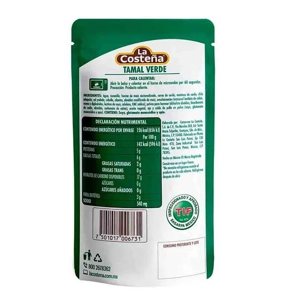 5X TAMALES VERDES DE PUERCO – Green Tamales w/Pork – 110g Each One (Pack of 5)