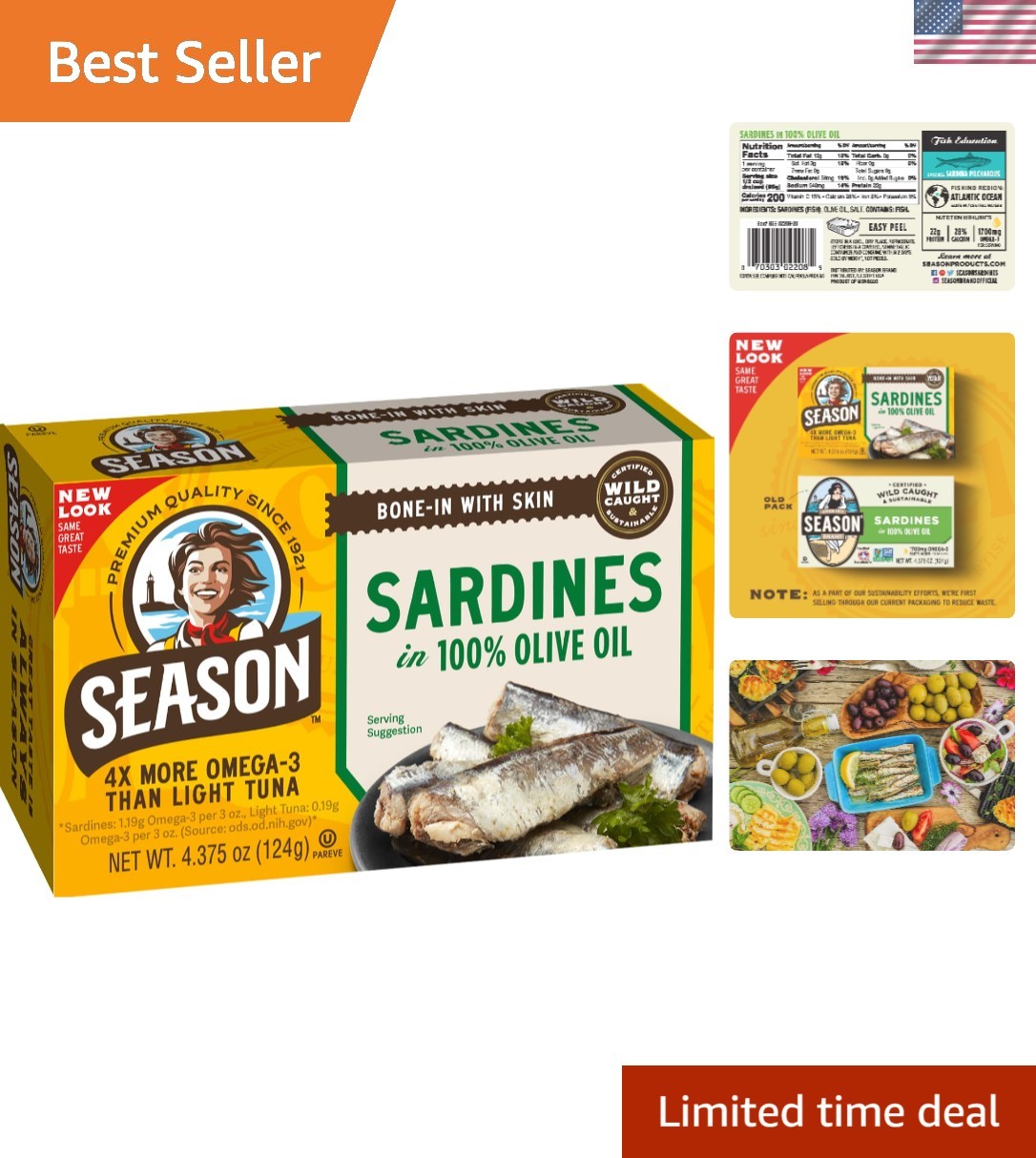 Omega-3 Rich Canned Sardines, 24-Pack, Kosher Certified, Sustainable Protein