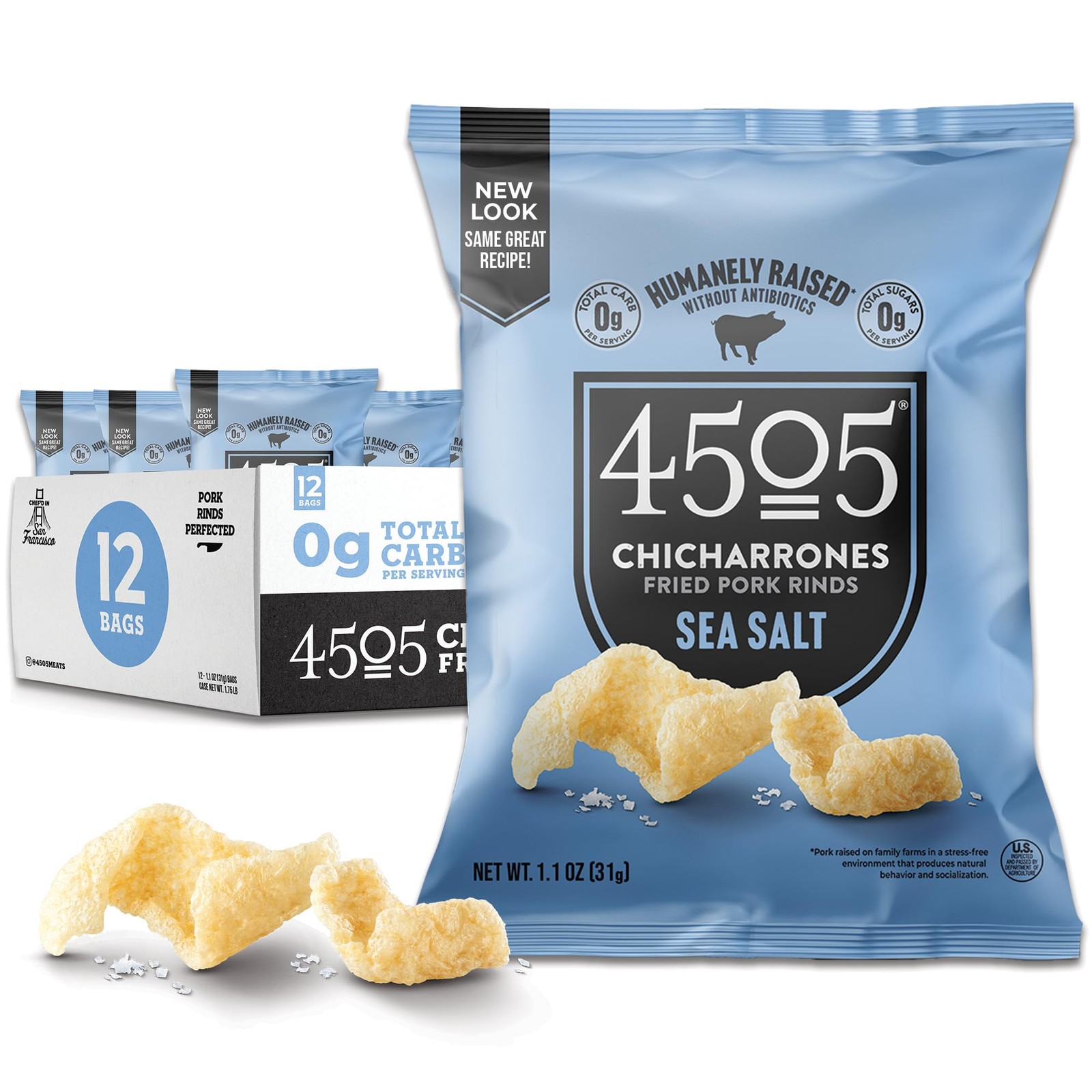 4505 Sea Salt Seasoned Chicharrones, Fried Pork Rinds – Sea Salt Flavored Por…