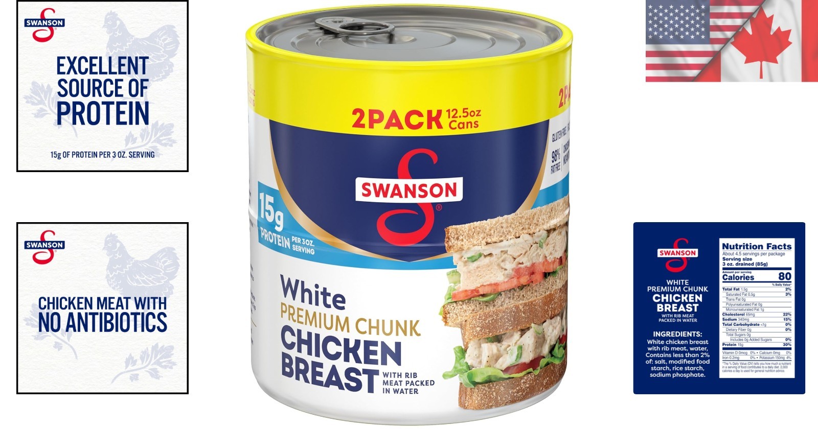 Swanson White Chunk Chicken, 12.5 oz Cans – Gluten-Free Protein Delight