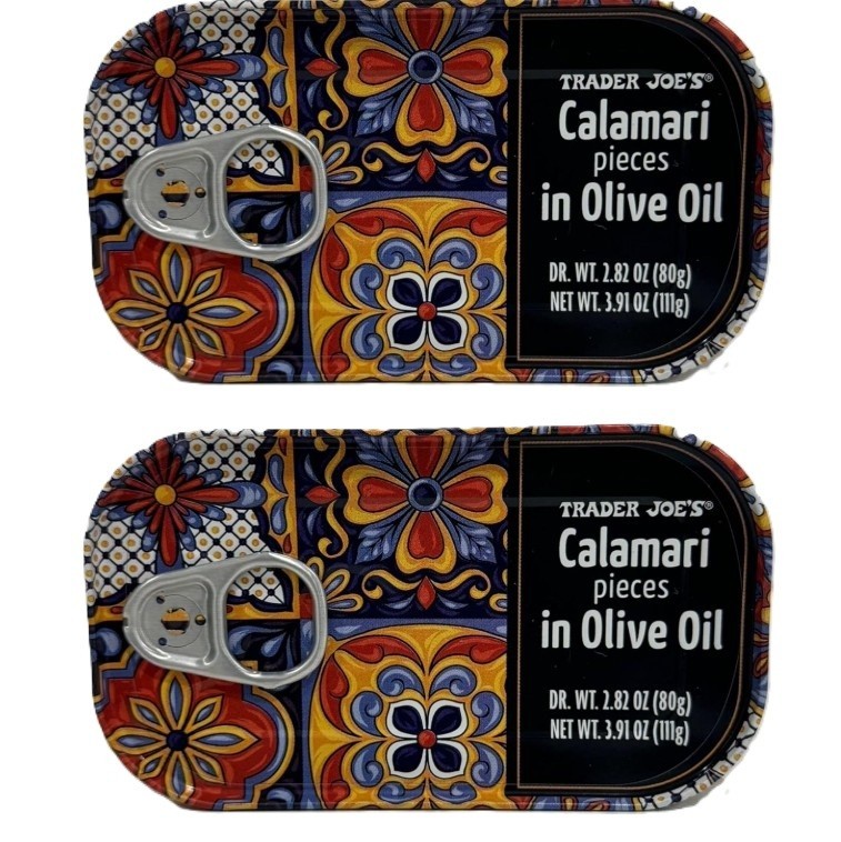 2 Pack Trader Joe’s Calamari Pieces in Olive Oil Tinned Squid Seafood