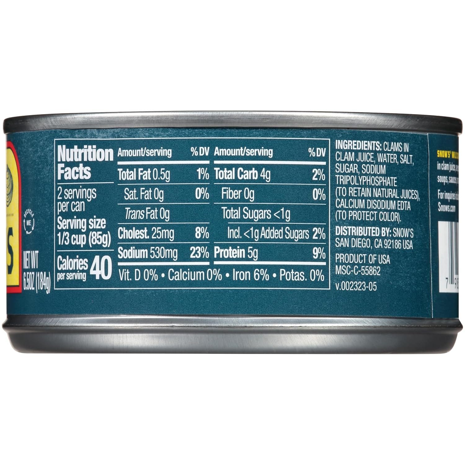 Snow’S Wild Caught Chopped Clams Canned 6.5 Oz Can Pack of 12