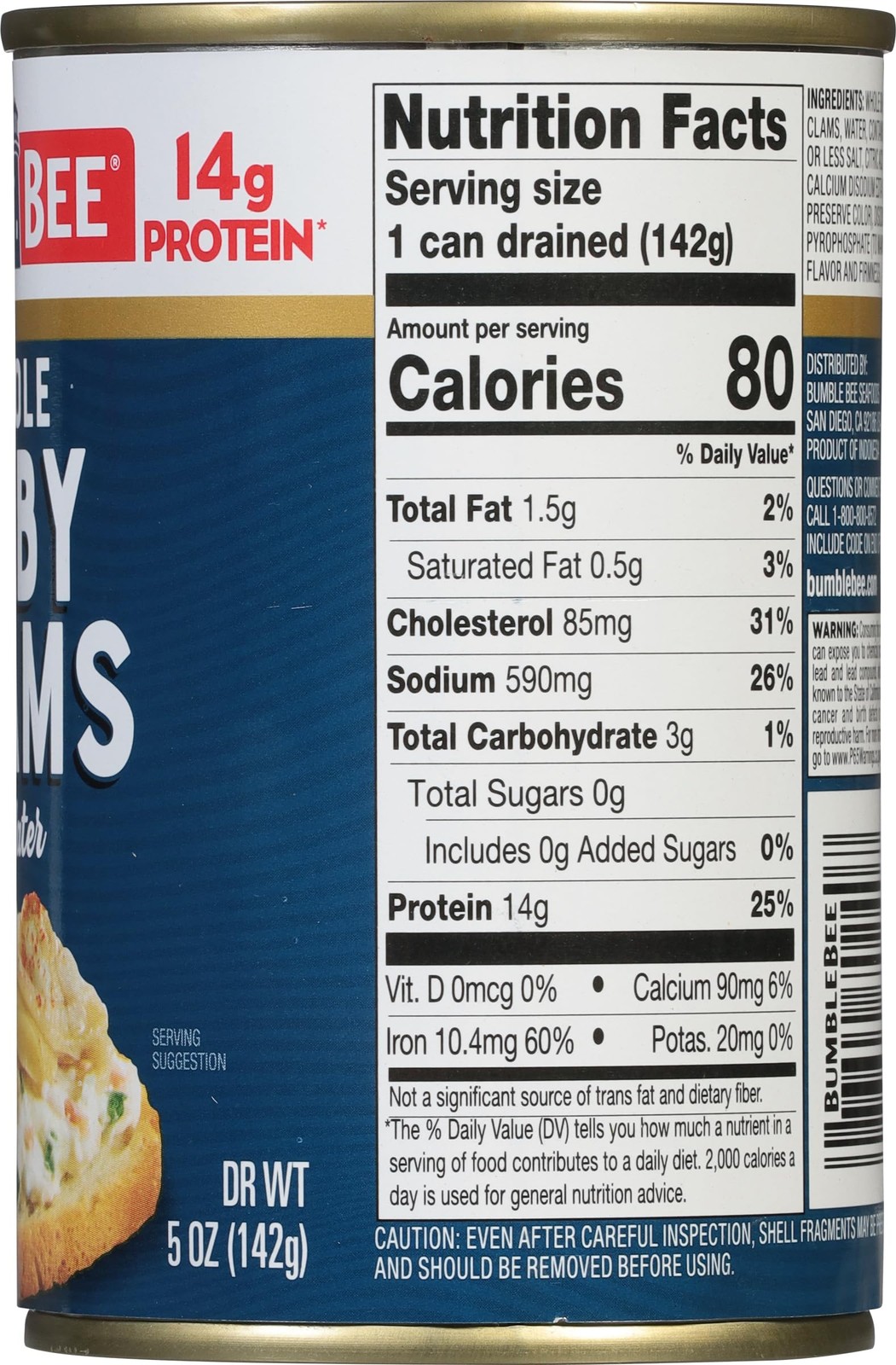 Whole Baby Canned Clams, 10 Oz Can (Pack of 12) – Ready to Eat – 13G Protein