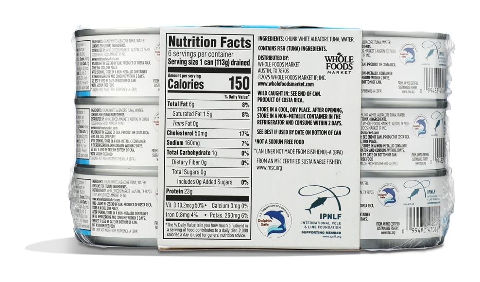 Nutritious No Salt Albacore Tuna, 5oz Cans – 6-Pack for Healthy Snacking