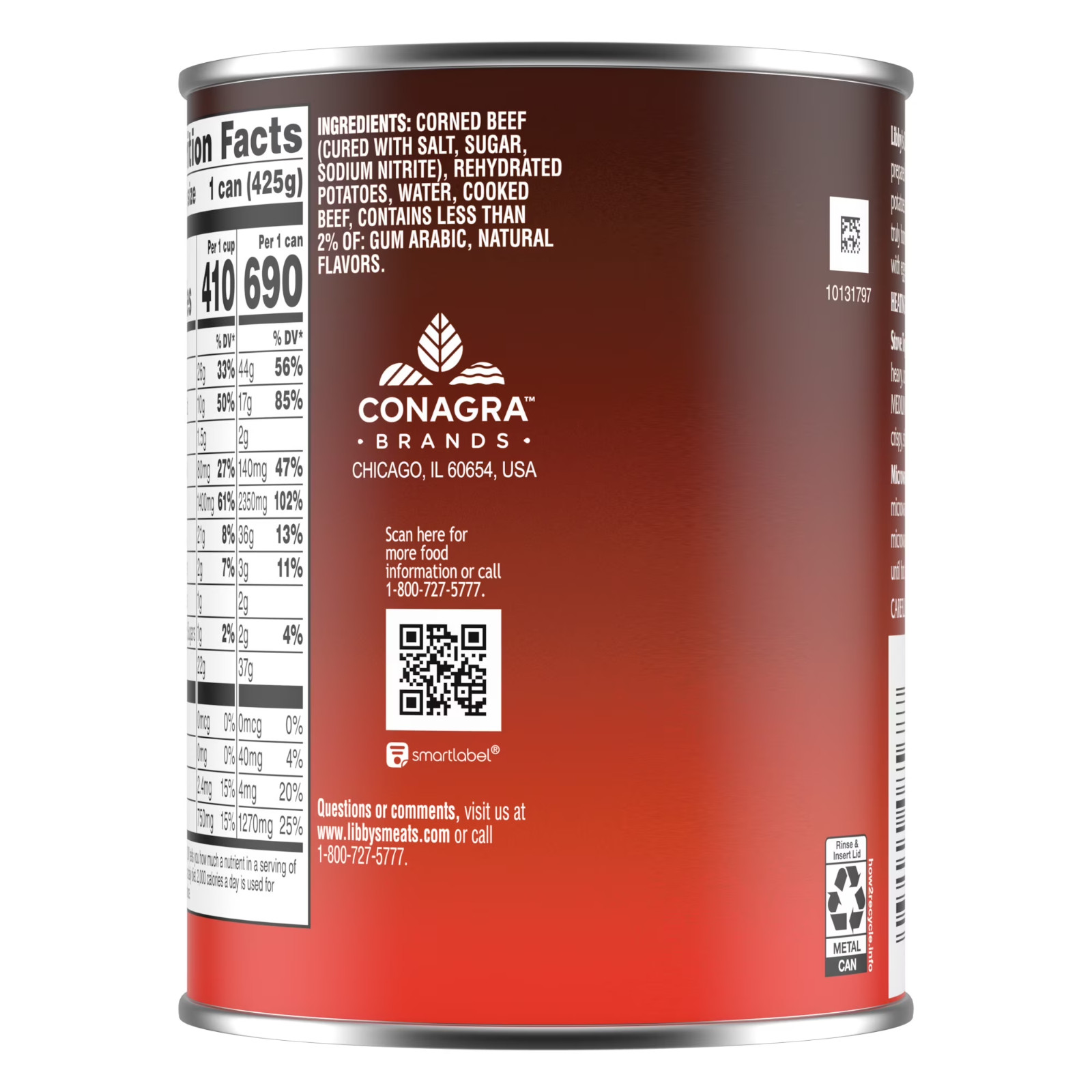(2 pack) Libby’s Corned Beef Hash, 37g Protein Per Serving, Canned Food, 15 oz.