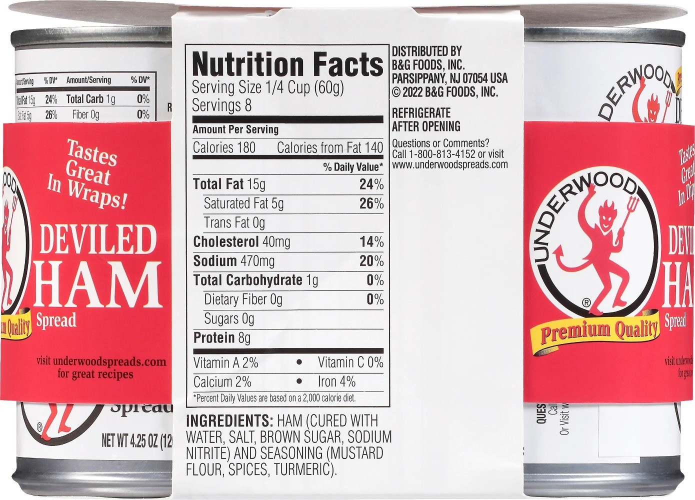 (2 pack) Underwood Deviled Ham Spread, 4.25 oz, 4 Count Cans