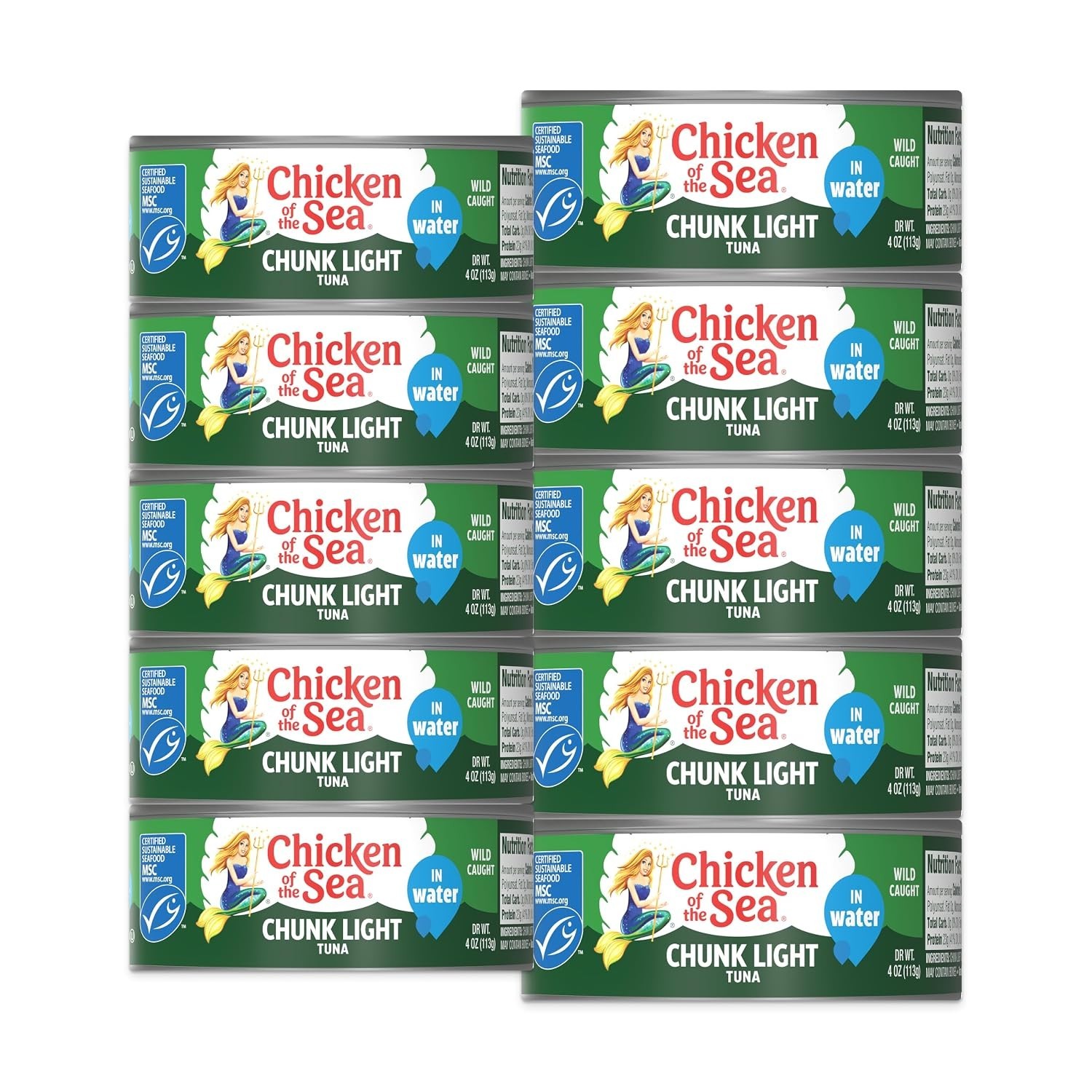 Chicken of the Sea Chunk Light Tuna in Water, 5oz Can, 10-Pack