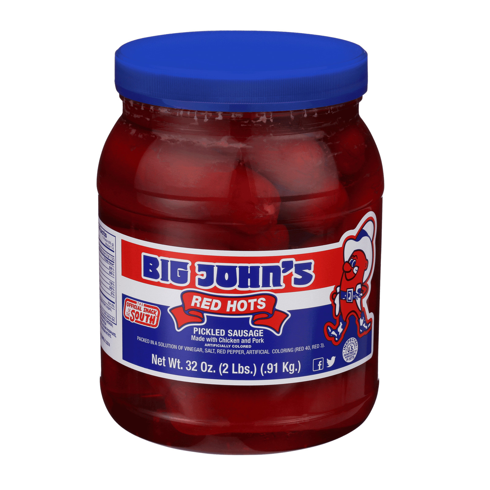 Red Hots Pickled Sausage Smoked Protein Snack Jar Low Carb Shelf Stable 32oz New
