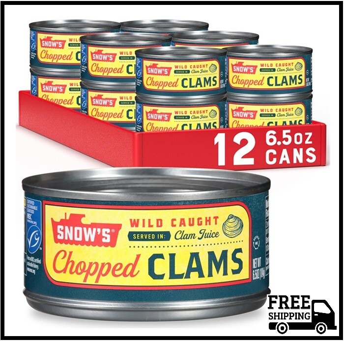 Snow’s Wild Caught Chopped Clams Canned, 6.5 oz Can (Pack of 12) – 5g Protein Pe