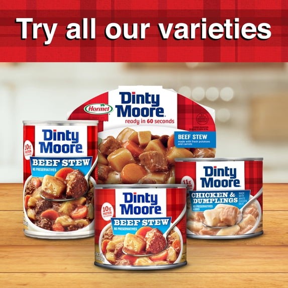 DINTY MOORE beef stew shelf-Stable 12 Grams protein 9 oz Plastic Microwaveable..