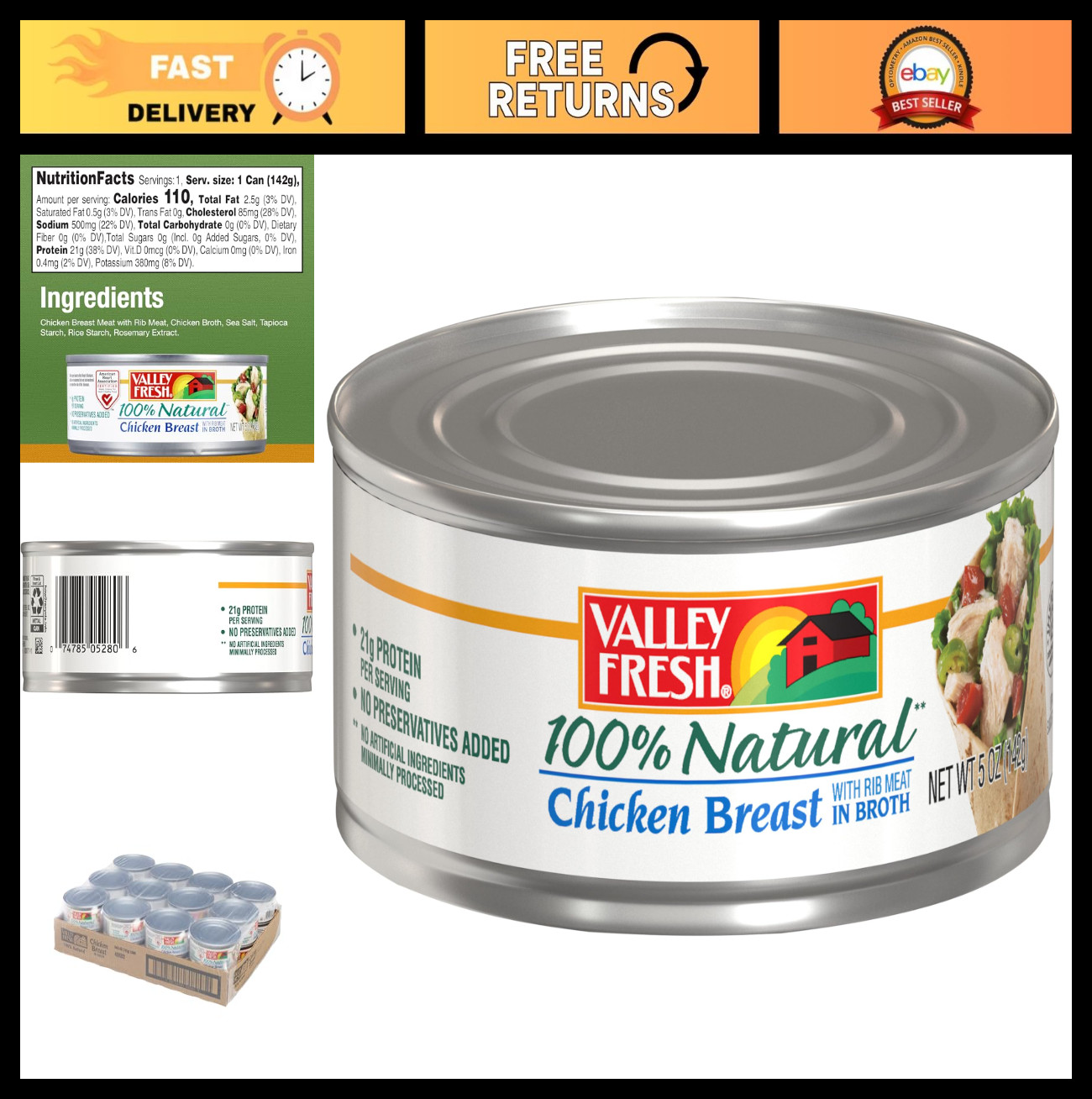 12-Pack Chicken Breast, 3.75 LB – Fresh, Boneless, Skinless, High Protein