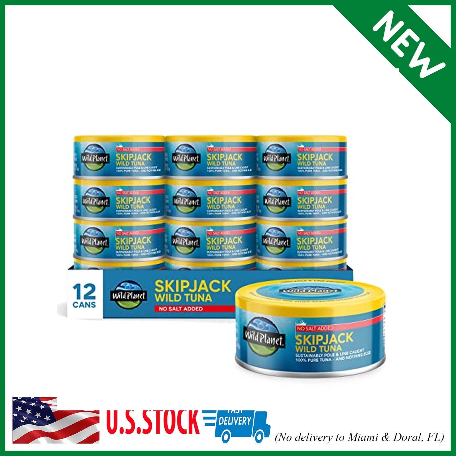 Pack of 12 Wild Planet Skipjack Wild Tuna, No Salt Added, Canned Tuna, Sustainab