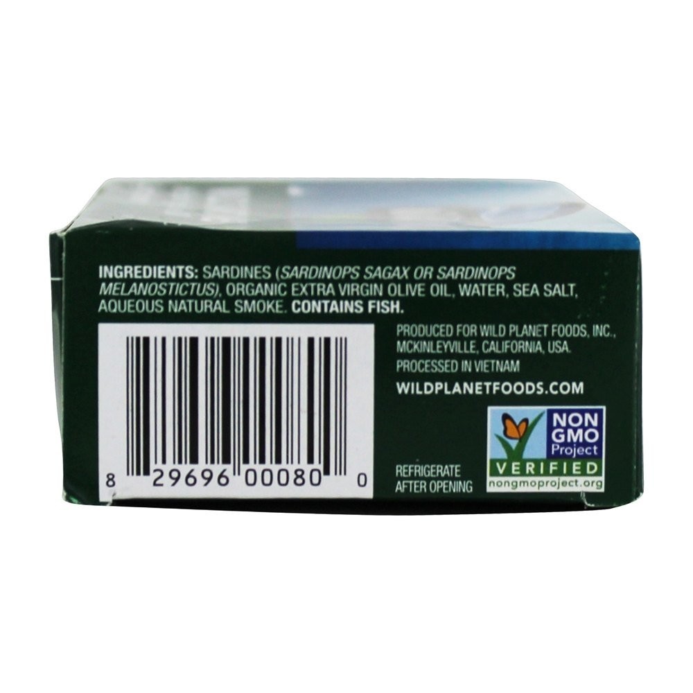 Wild Planet Wild Sardines in Extra Virgin Olive Oil, Sea Salt, Lightly Smoked…