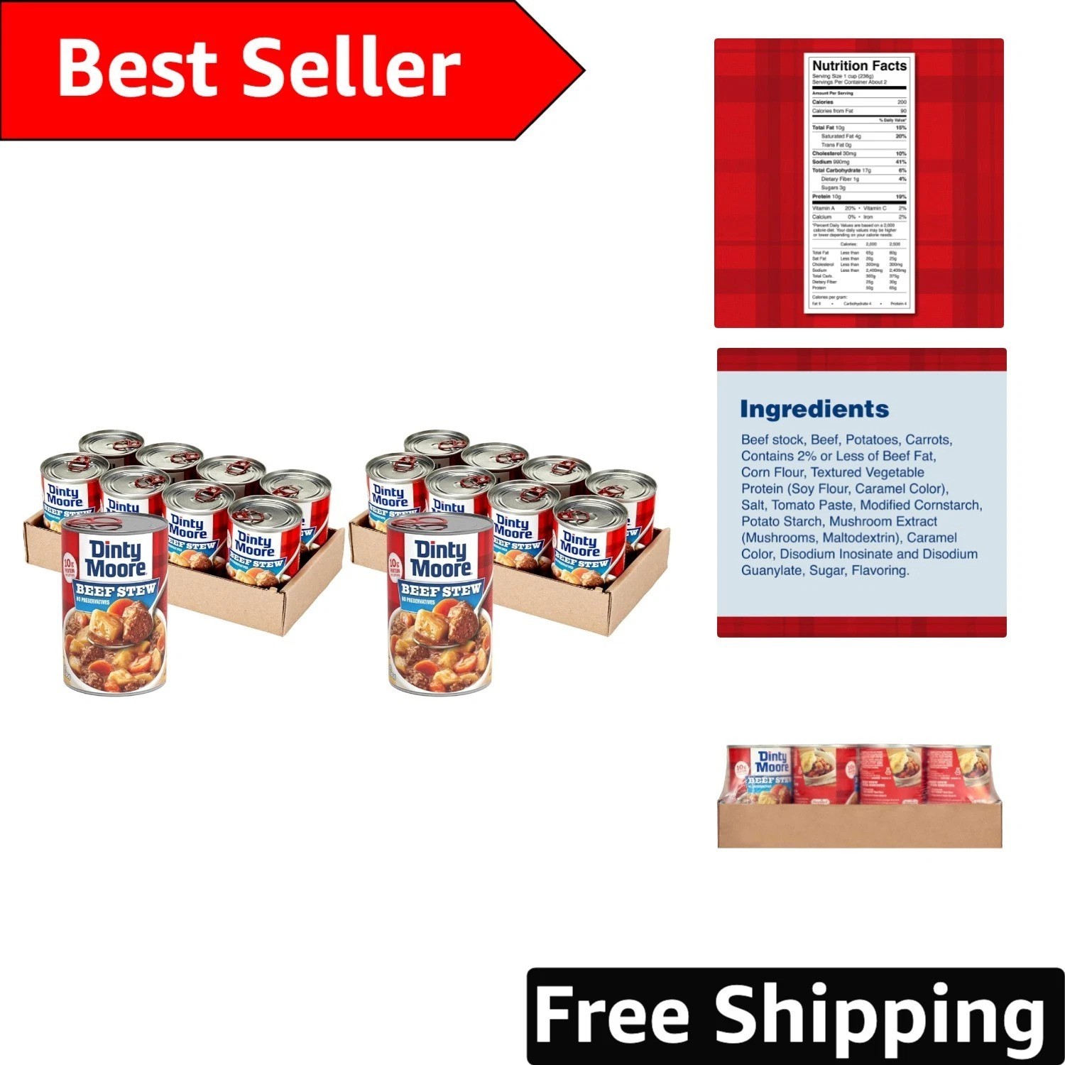 Ready-to-Eat Beef Stew 15oz – Gluten-Free, Protein-Packed Convenience, 8 Count