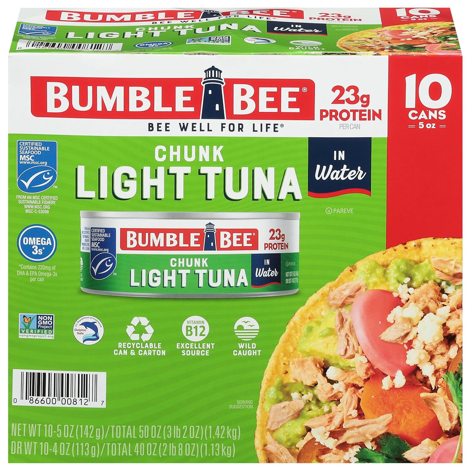 Chunk Light Tuna in Water, 5 Oz Cans (Pack of 10) – Wild Caught Skipjack Tuna –