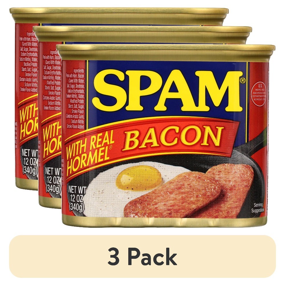 (3 pack) SPAM with Real HORMEL Bacon, 12 oz Aluminum Can, Canned Meats
