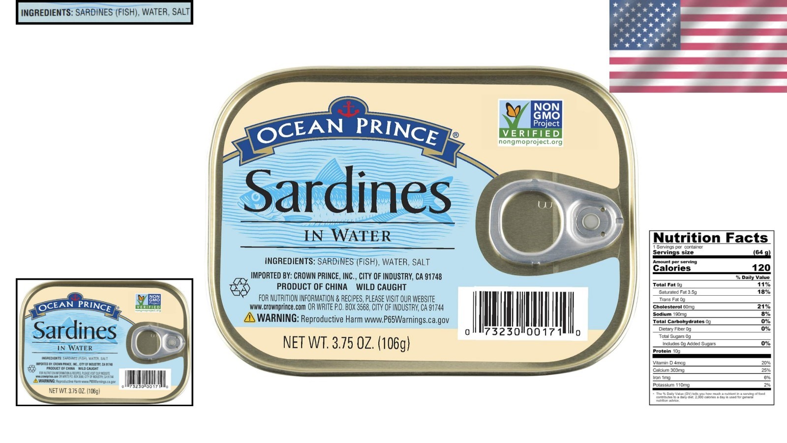 Ocean Prince Sardines: Mild Flavor, Omega-3 Bonanza – 3.75oz Cans Pack of 12