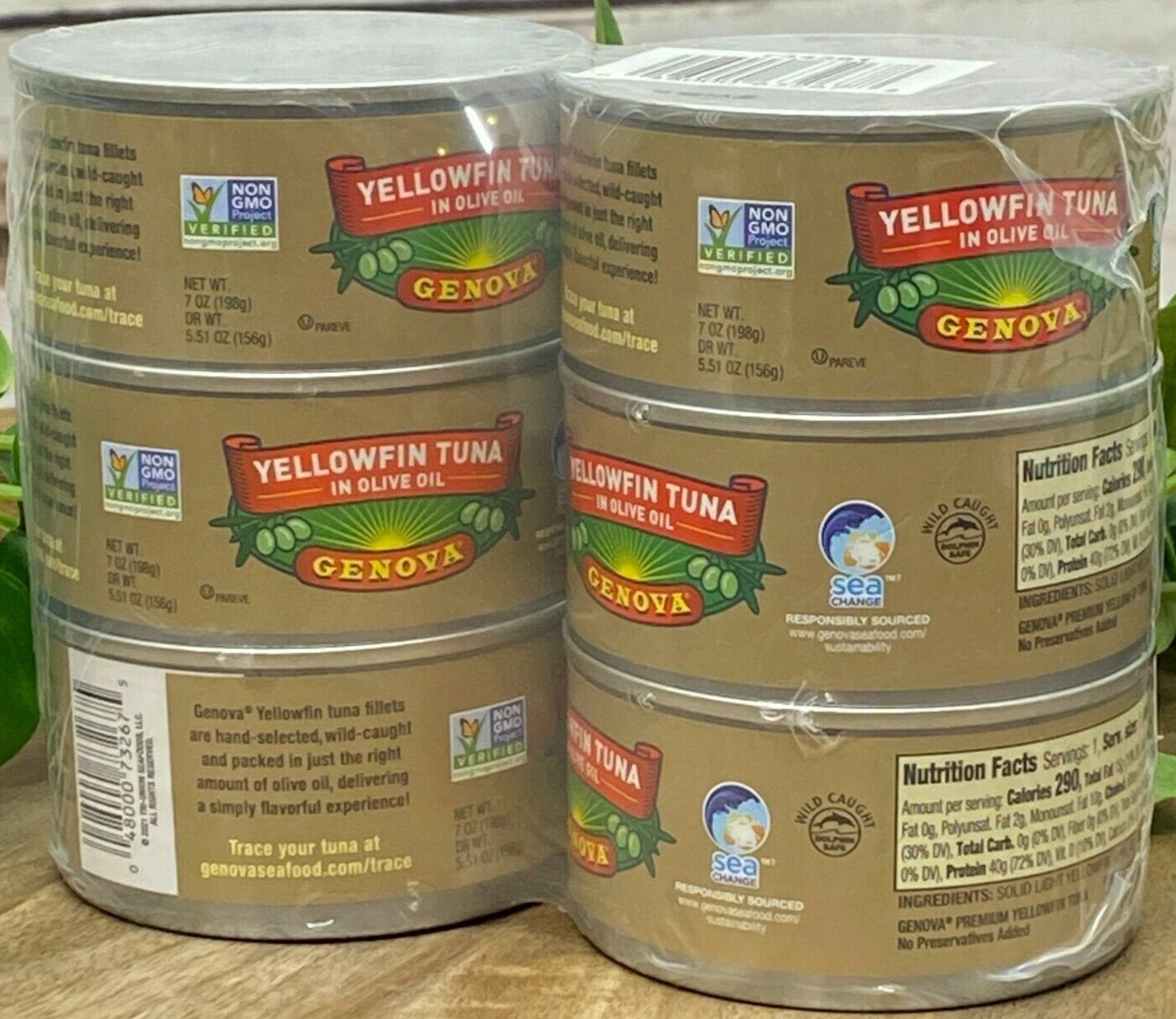6 x Genova Yellowfin Tuna in Olive Oil 7 oz Pull-Tab Tin Can Fish Fillet Fresh..