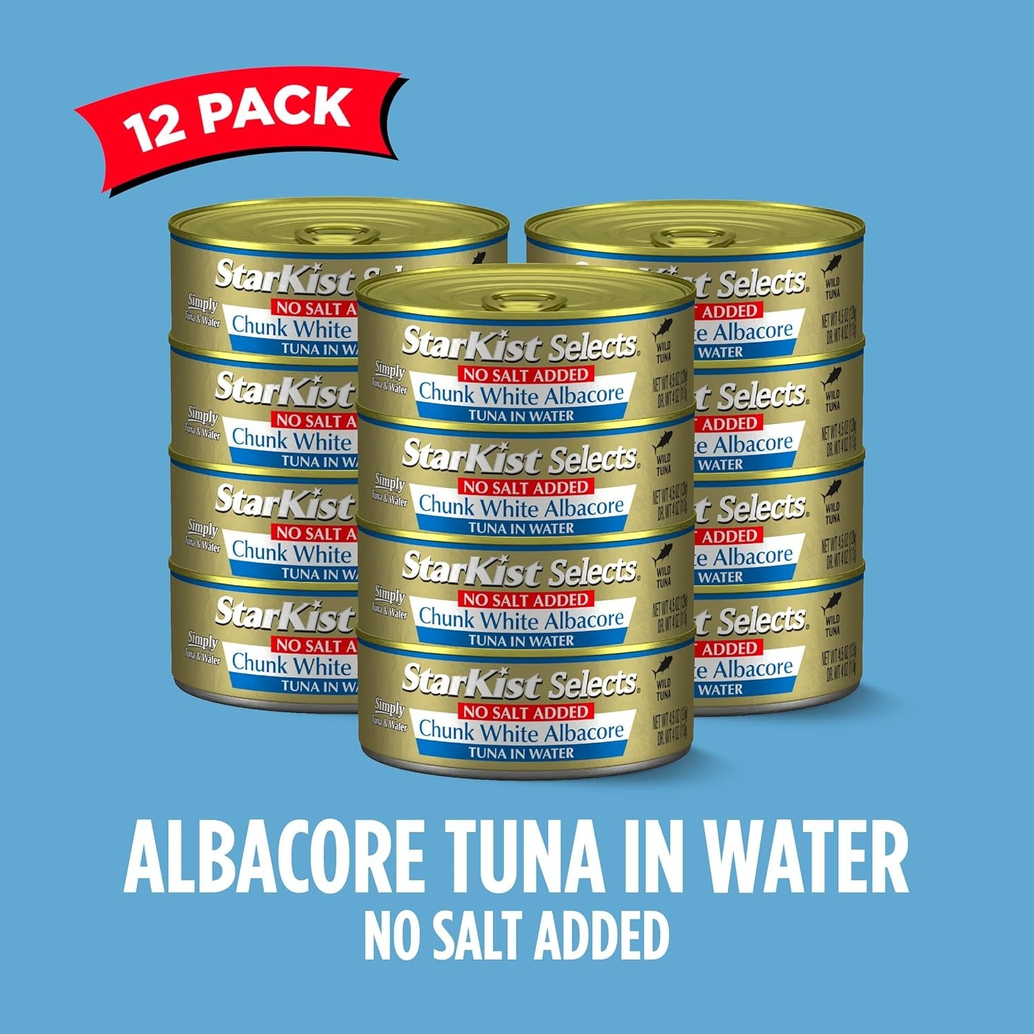 No Salt Added Chunk Albacore Tuna, 12 Pack, 30g Protein, Gluten Free, Keto Snack