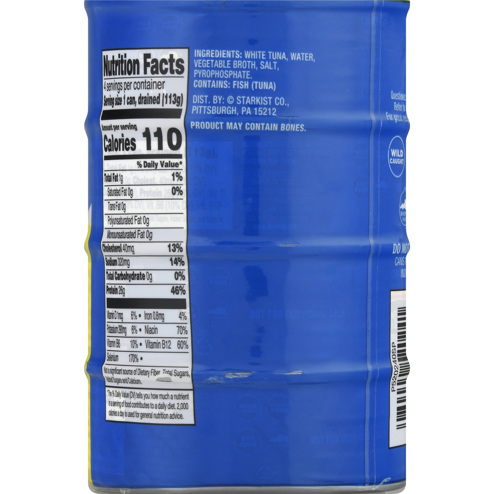 Solid White Albacore Tuna In Water 25% Less Sodium, Wild Caught, 26g Protein, 5