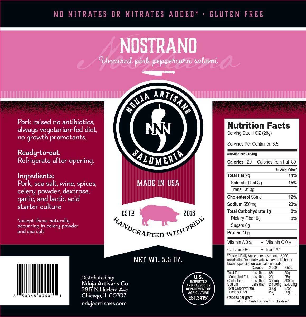 NDUJA ARTISANS Nostrano (Pink pepper salami) 5.5 Oz – Pack of 1