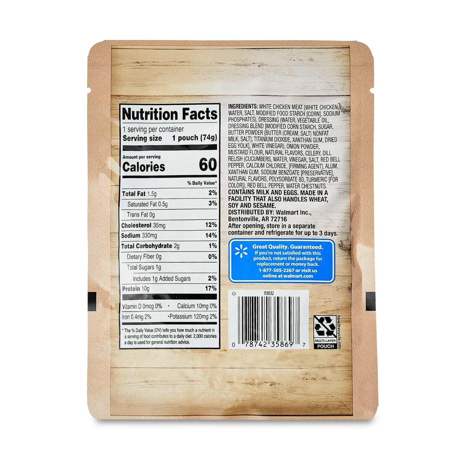 Great Value Premium White Chicken Salad Pouch Ready To Eat 2.6 Oz 3 Pack
