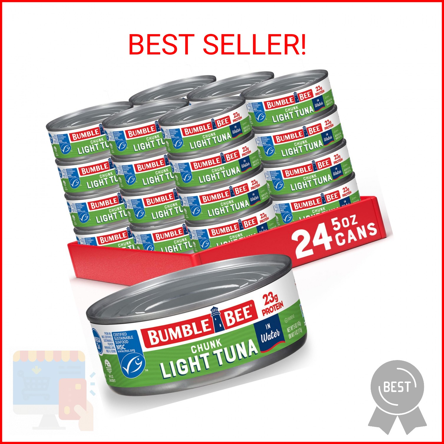 Bumble Bee Chunk Light Tuna In Water, 5 oz Cans (Pack of 24) – Wild Caught Skipj