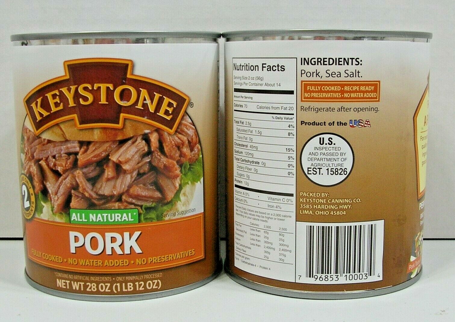 (8 Cans – 4 of each) Keystone Pork & Chicken ALL NATURAL – NO PRESERVATIVES 28oz