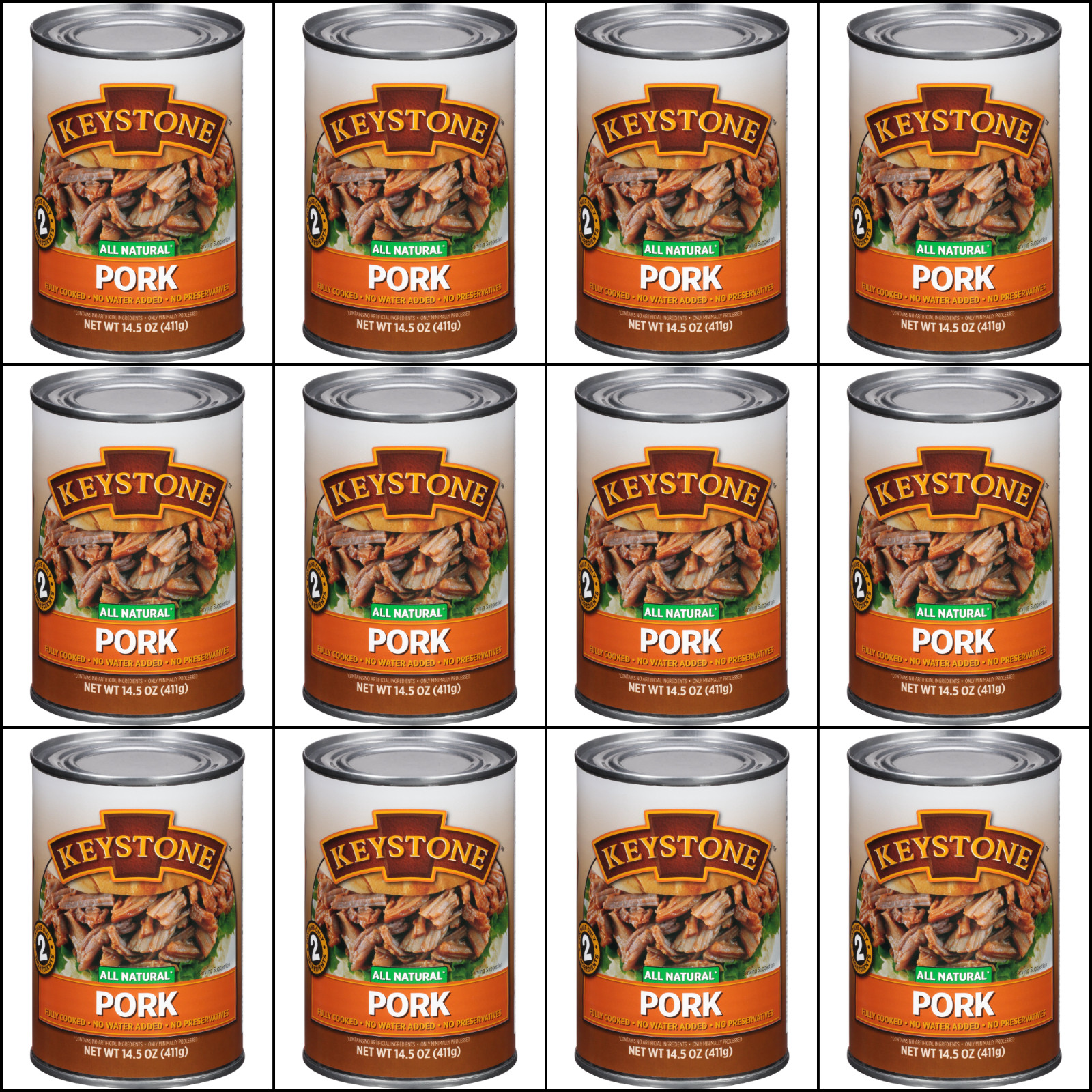 12 Keystone Meats🇺🇸USA Made Canned Pork 14.5oz Exp 2029 Camping Survival Food