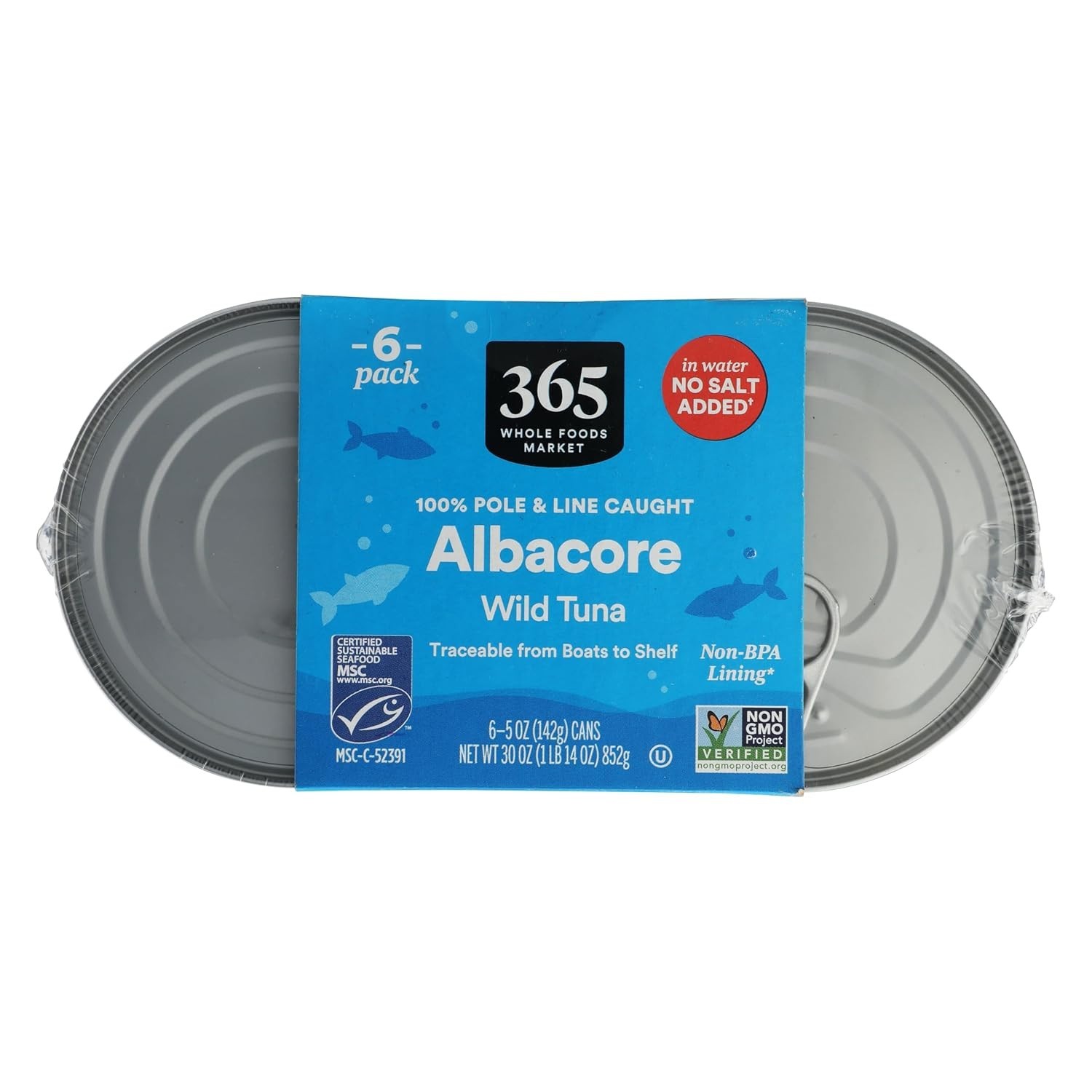 No Salt Added Albacore Tuna 6-Pack, 5 Ounce Cans in Water for Healthy Meals